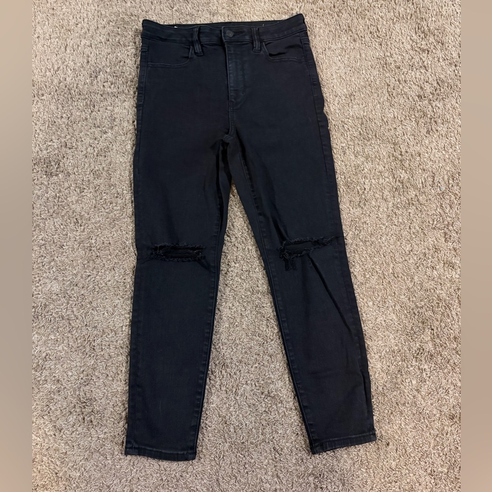 American Eagle Women's Super High Rise Distressed Black Jeggings 8 X-Short